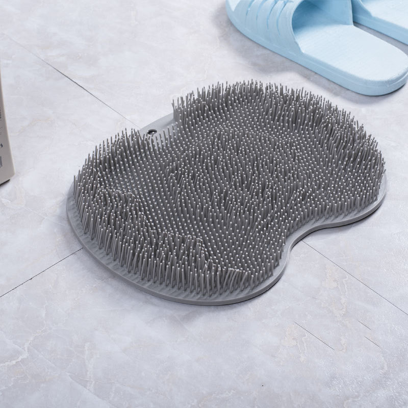 Massage Bath Brush Bathroom Non-slip Bath Mat Back Massage Brush Silicone Suction Cup Foot Rub Pad Body Cleaning Bathing Tool Grey 23x30cm