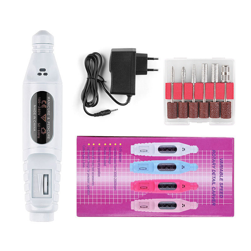 Nail Pen Polisher USB Cable Portable Manicure Sharpener Nail Tools White EU