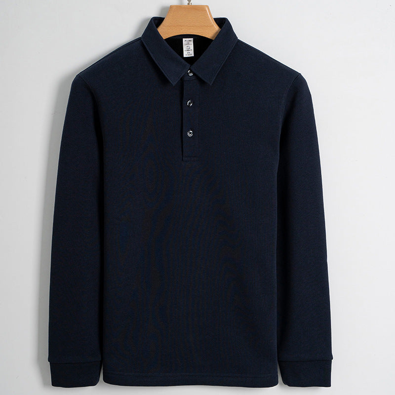 Fleece-lined Thickened Cotton Stretch Keep Warm Polo Shirt Men Navy Blue