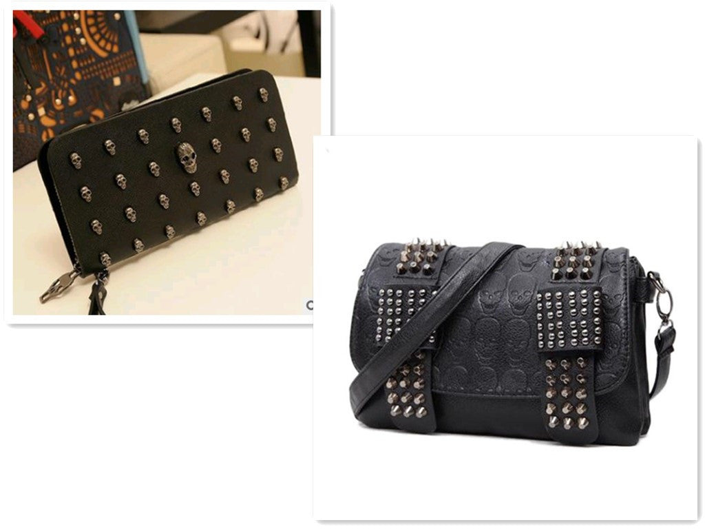 Fashion Women Black Leather Messenger Bags&wallet default