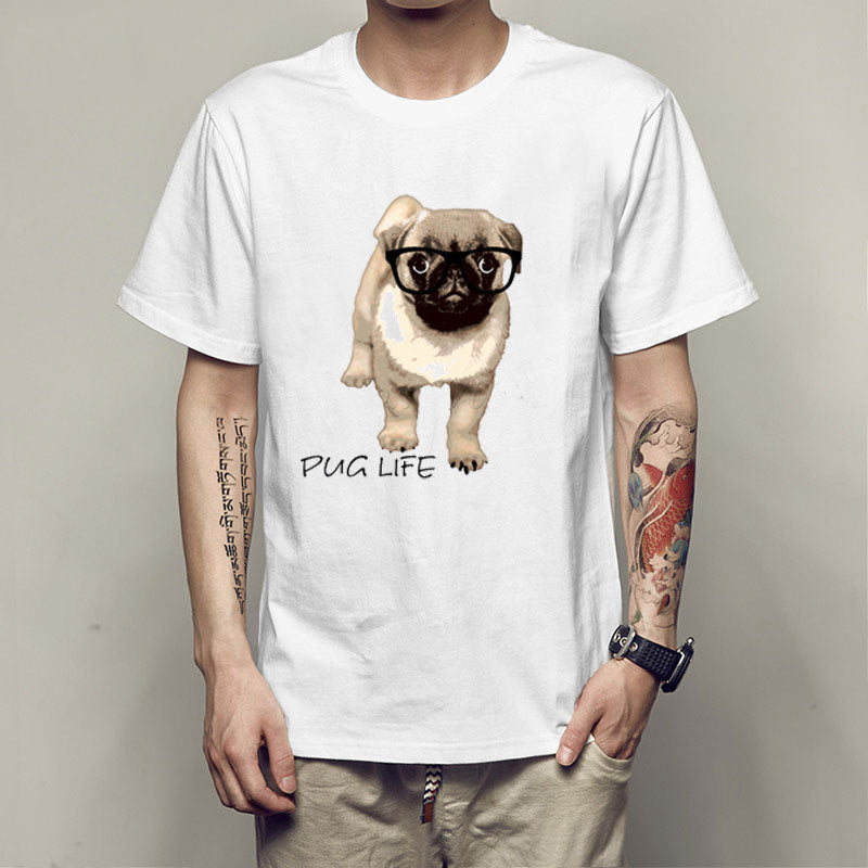 Personality spoof pug men T-shirt White