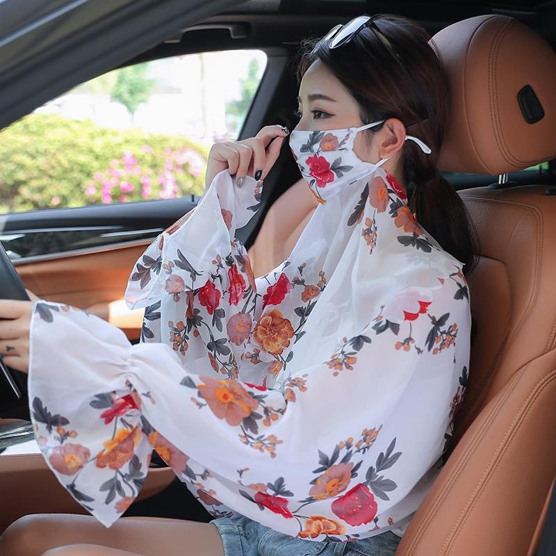 Women's Minimalist Face Mask And Neck Protection Integrated Sunscreen Clothing White Chinese Rose