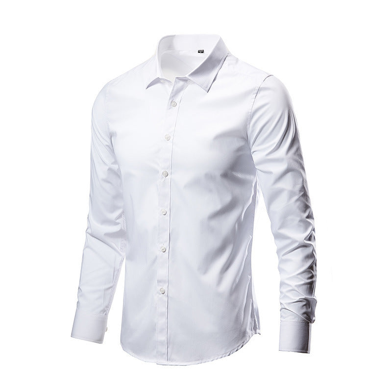 Simple Trendy Long-sleeve Slim Shirt White