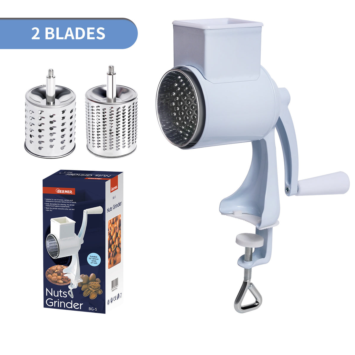 Hand-cranked Peanut Grinder Cheese Shredded Nuts Grinder 160 Double Knife White