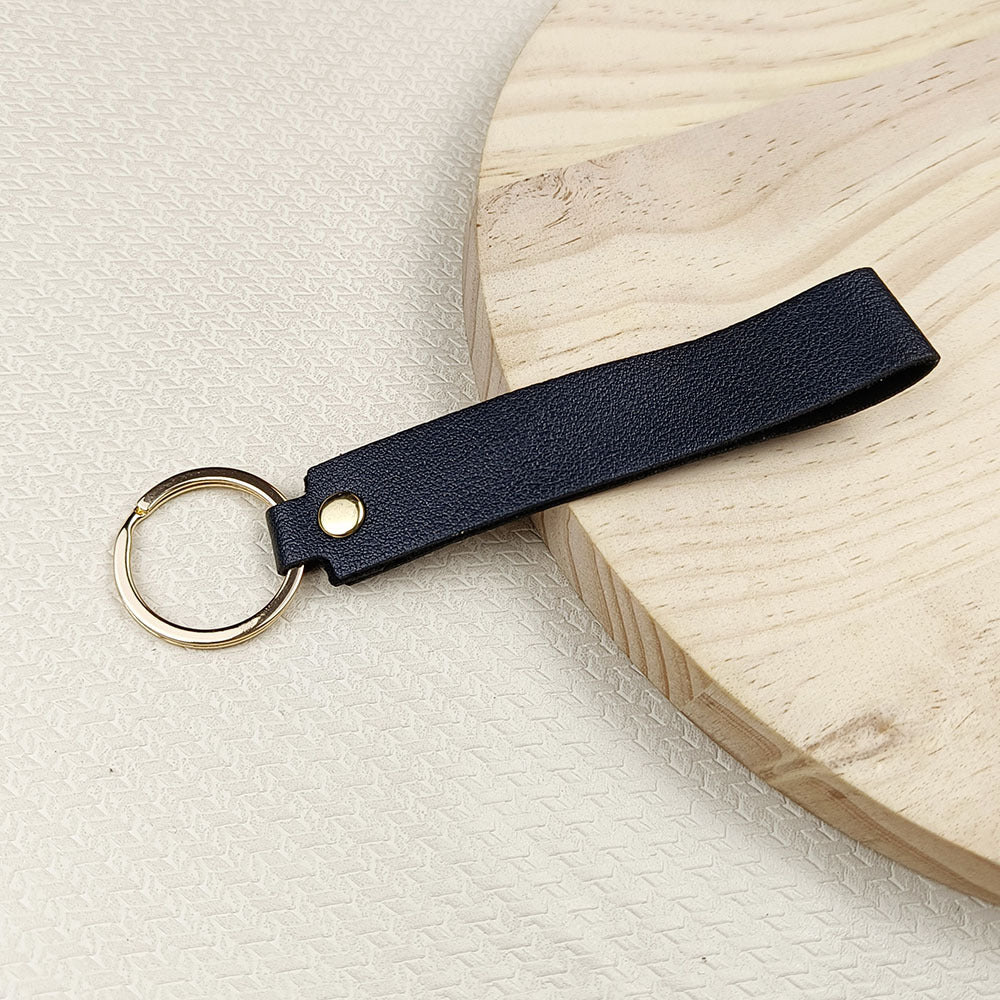 Versatile Solid Color Leather Keychain Black