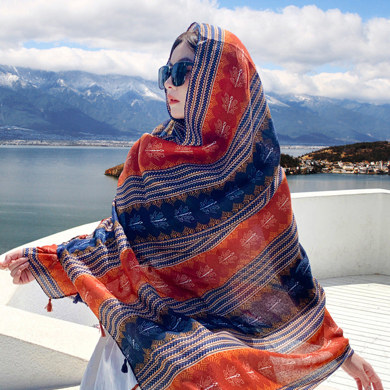 Women's Outer Scarf For Traveling In Western Sichuan Grassland Fallen Leaves Ripples Default