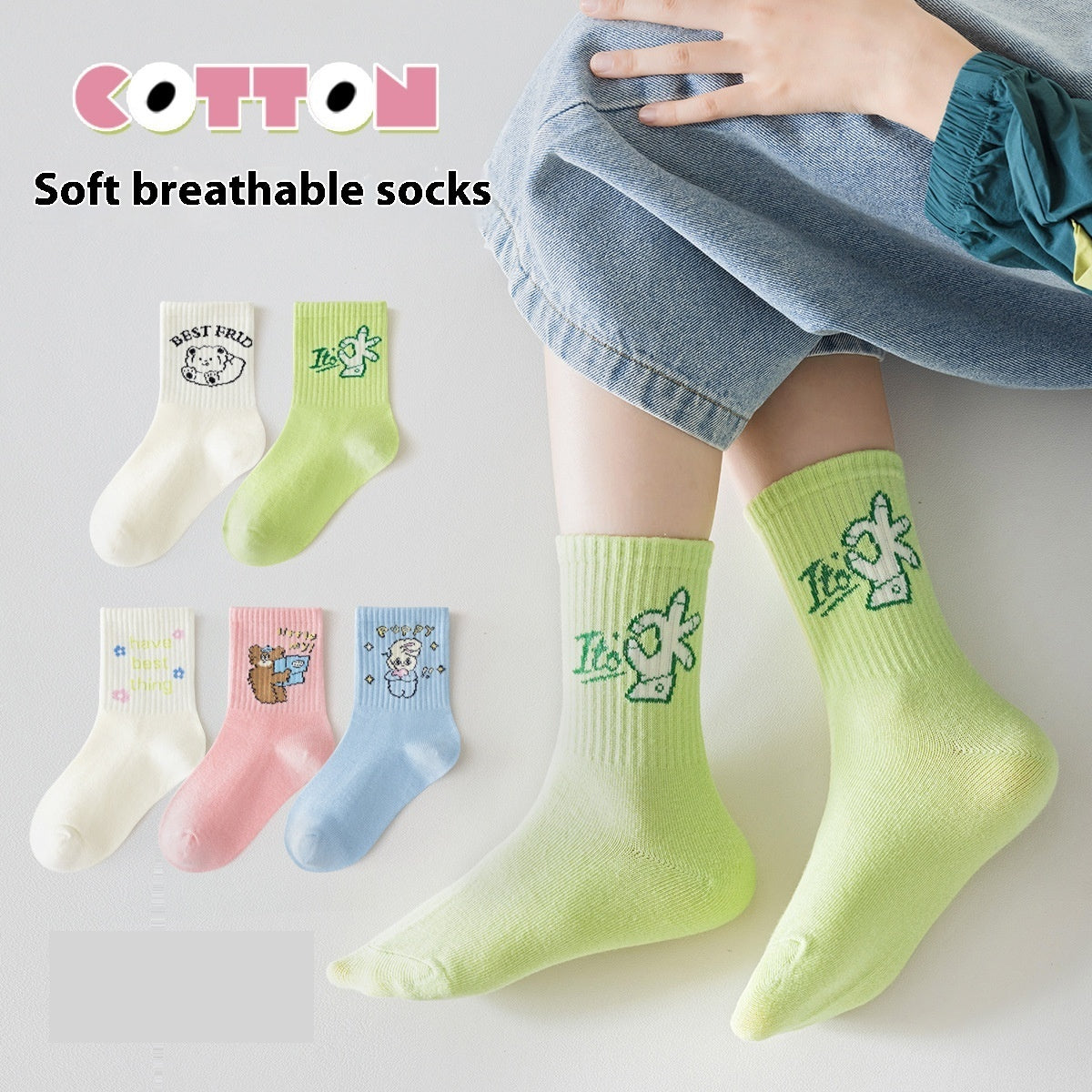 Girls' Pure Cotton Deodorant Mid-calf Socks 8038 5pairs