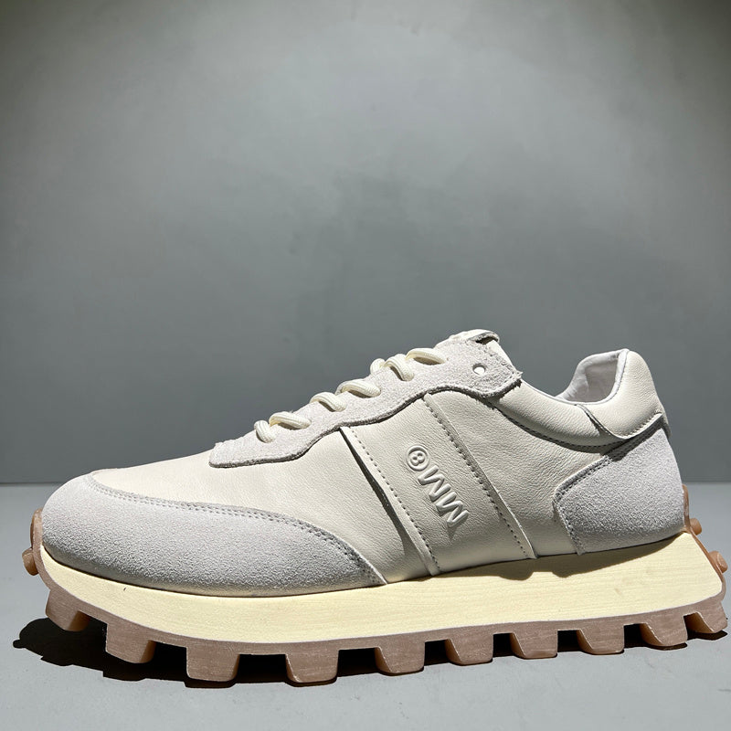 Mens Fashion Lace-up Head Leather Thick-soled Sports Shoes White