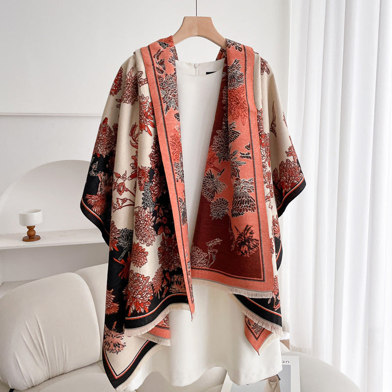 Warm Scarf Fashionable Outerwear Sweet Cute Double-sided Shawl Daisy Black Rice