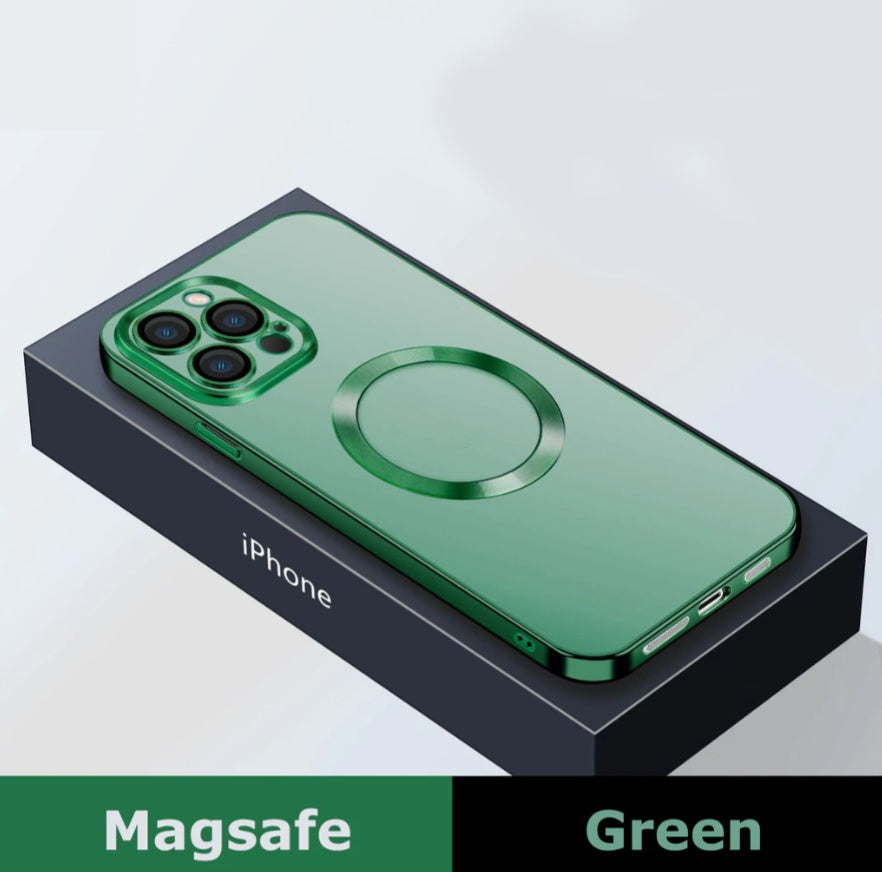 Electroplating Dust Net Wireless Charging Magsafe Magnetic Mobile Phone Case Green