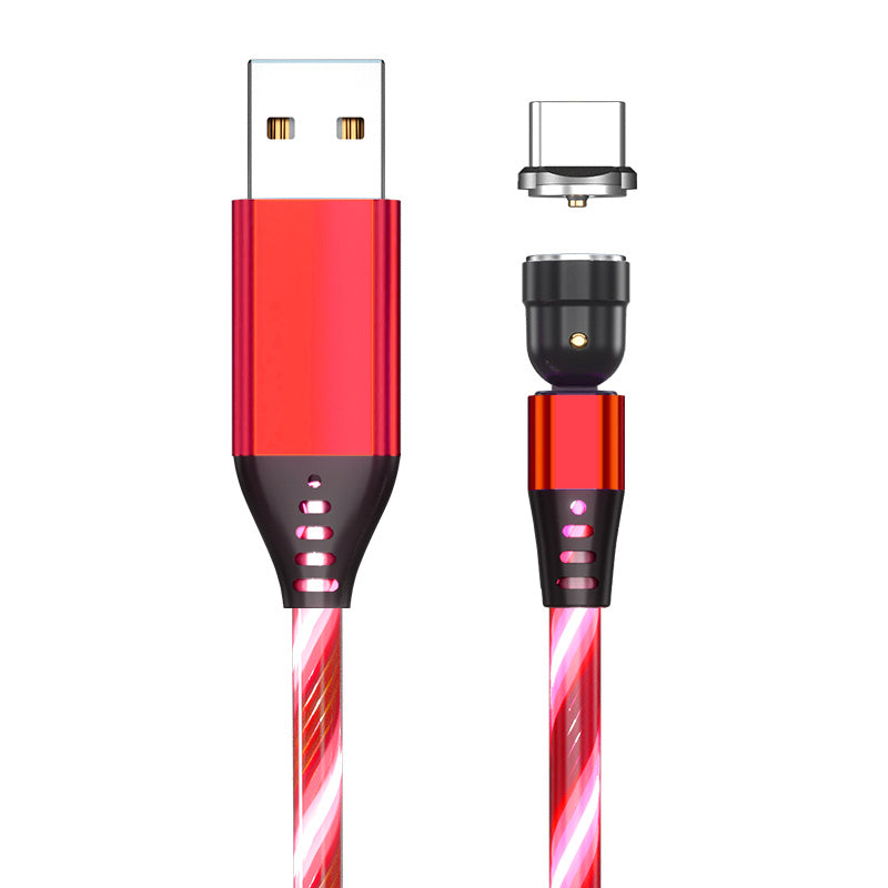 540 Rotate Luminous Magnetic Cable 3A Fast Charging Mobile Phone Charge Cable For LED Micro USB Type C For I Phone Cable Red Type c