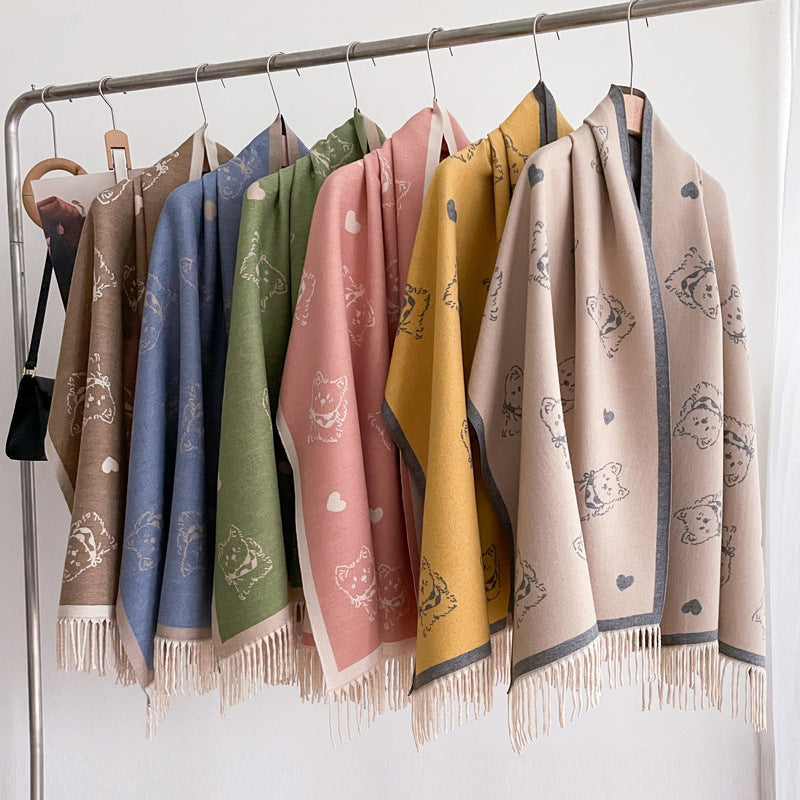 Warm Scarf Fashionable Outerwear Sweet Cute Double-sided Shawl