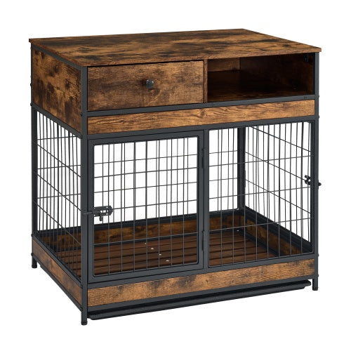 Furniture Dog Cage Double Door, Rustic Brown Brown