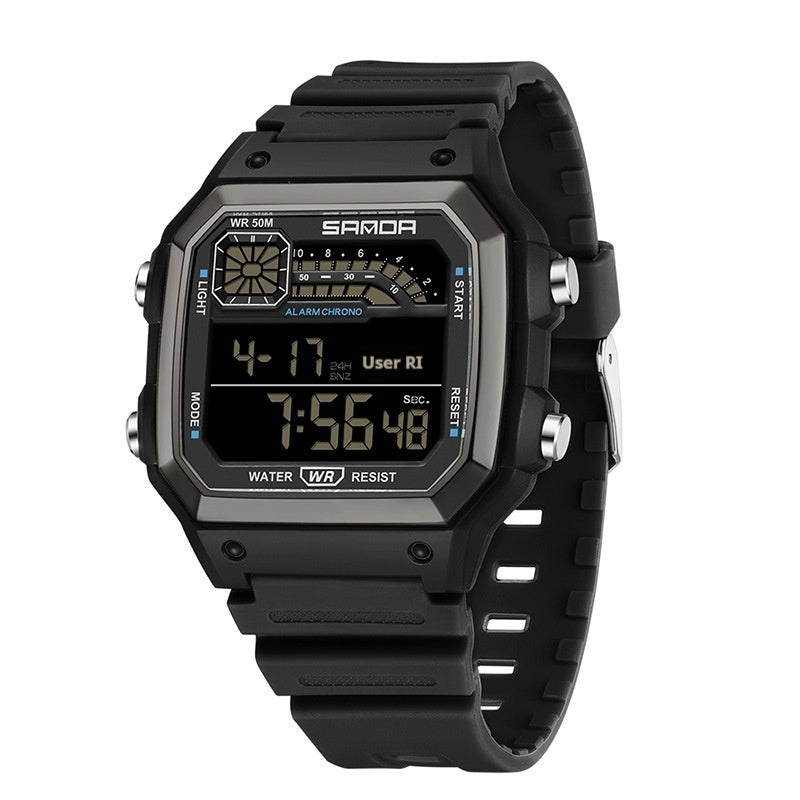 Electronic Watch Luminous Waterproof Sports Men Thin Square All Black