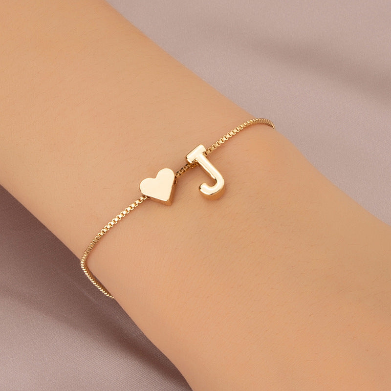 Bracelet Heart-shaped English Letters Letter J