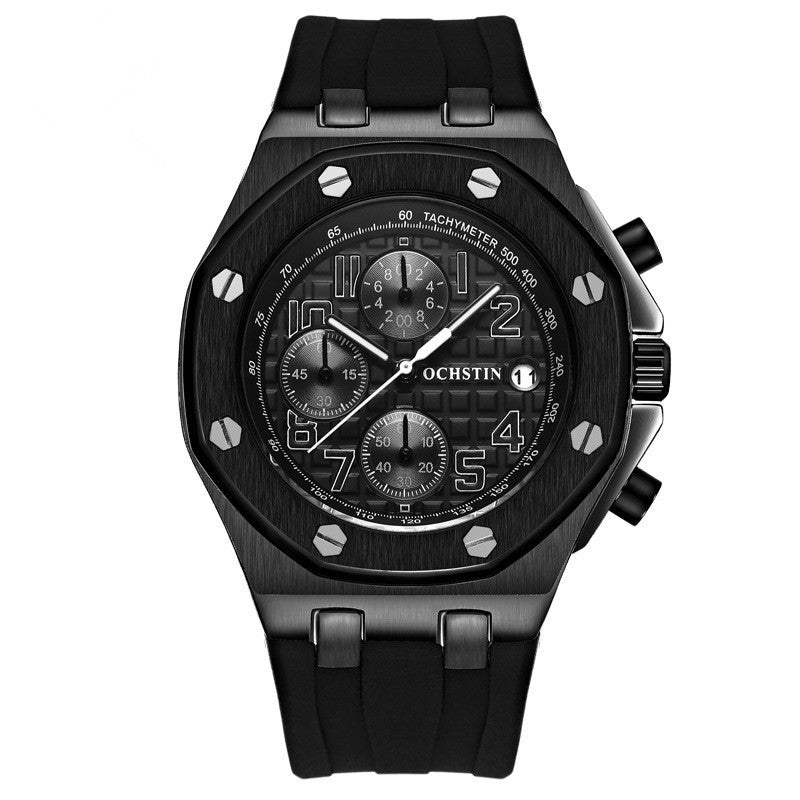 Multifunctional men's watch sports quartz watch Black white