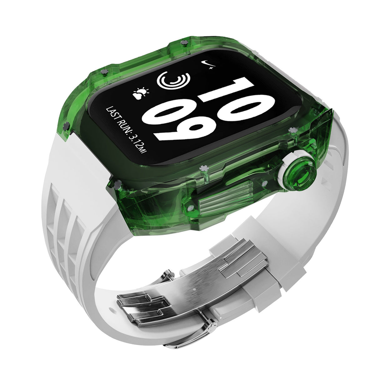 Crystal Transparent Case Fluorine Rubber Strap Transparent Green White Ribbon