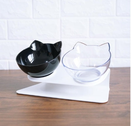 New Inclined Food Cat Ear Oblique Mouth Transparent Single Pet Bowl D Q1pc