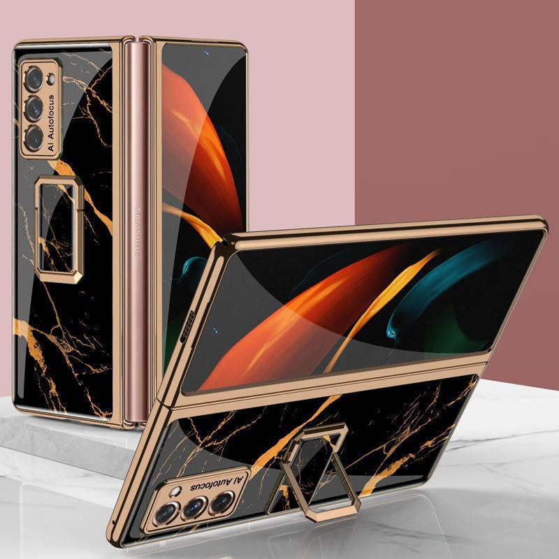 Folding Vertical Clock Phone Case Full Inclusive Personality Male Gold line black SM Galaxy Z Fold2