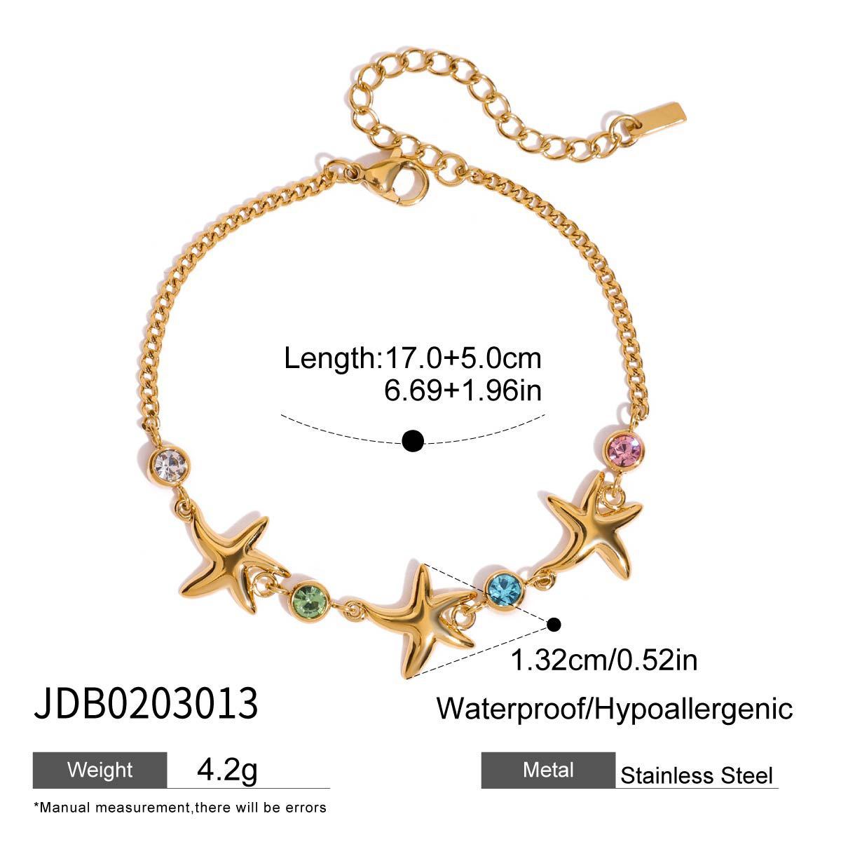 Titanium Steel Gold Color Zircon Bracelet Starfish Ornament JDB0203013
