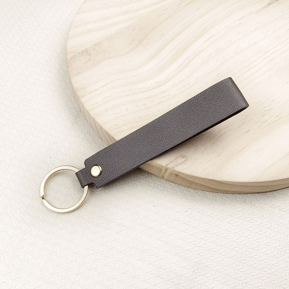 Versatile Solid Color Leather Keychain Dark Grey
