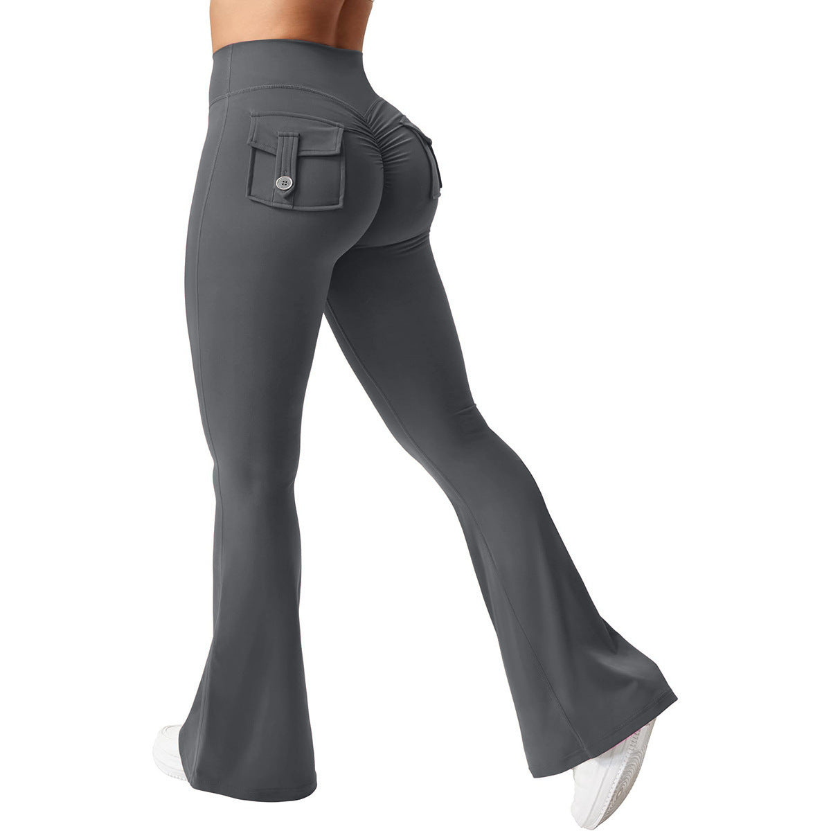 Yoga Peach Hip Pocket Flared Pants For Quick Drying And Abdominal Compression, Small Sexy Pants Grey