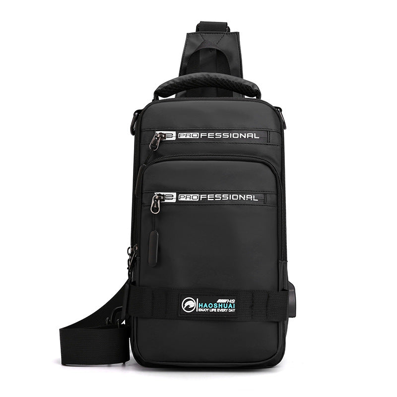 Multifunction Bags For Men Nylon Backpack Crossbody Shoulder Bag With USB Charging Port Chest Bags Pack Black