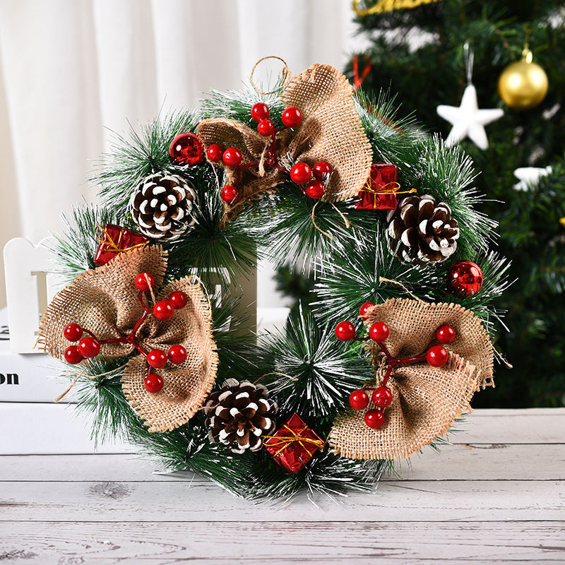 Christmas Artificial Pinecone Red Berries Wreath Front Door Window Decoration Three big tie