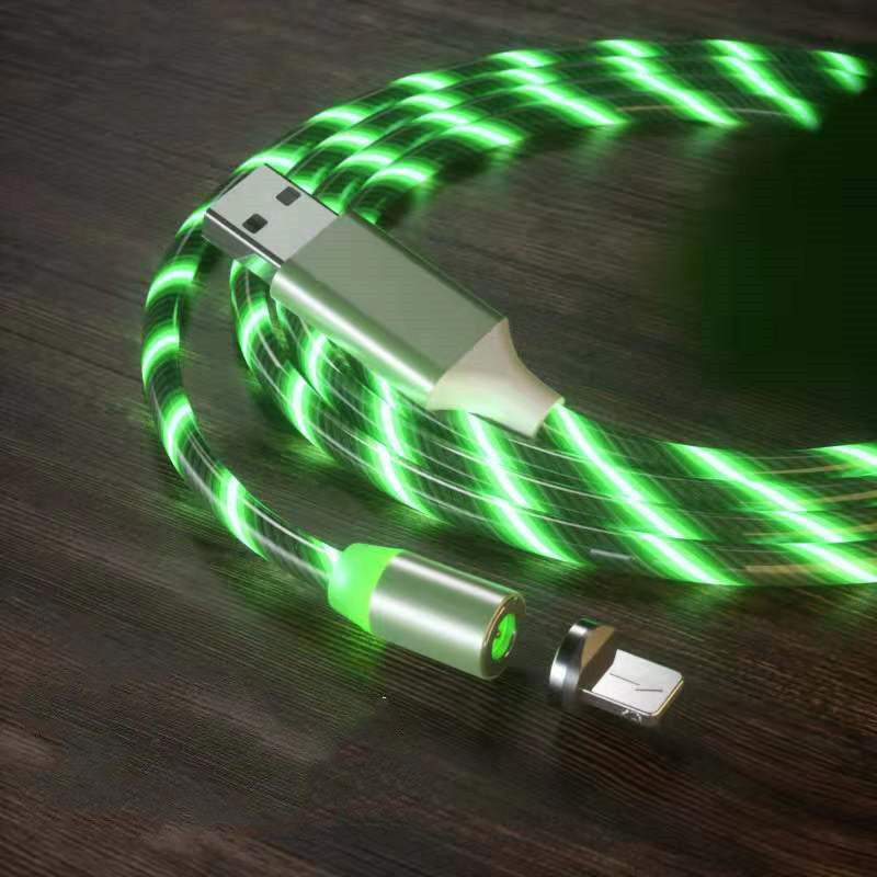 Magnetic Charging Cable Streamer Fast Charging Cable Lighting Micro USB Cable LED Magnet Charger Type-C Cable Green IPhone