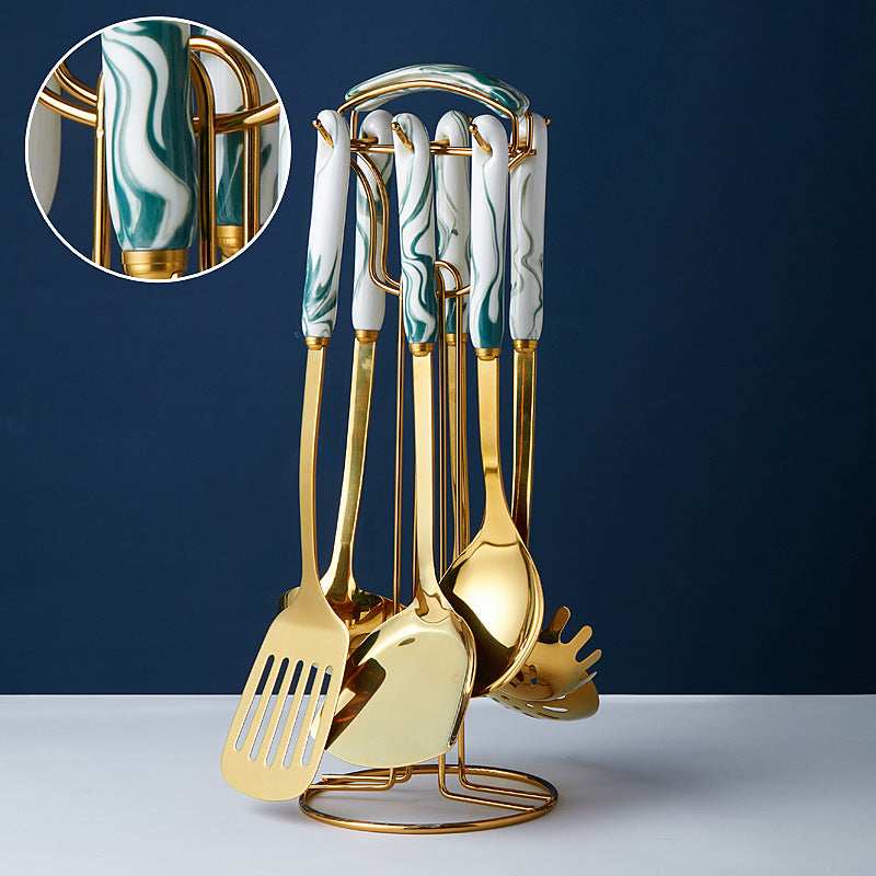 Creative Marble Ceramic Stainless Steel Kitchenware Dark green gold