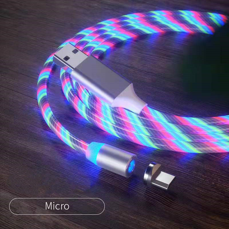 Magnetic Charging Cable Streamer Fast Charging Cable Lighting Micro USB Cable LED Magnet Charger Type-C Cable Colorful Micro