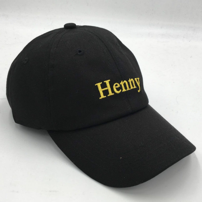 Embroidered Henny Cotton Adjustable Baseball Cap Black