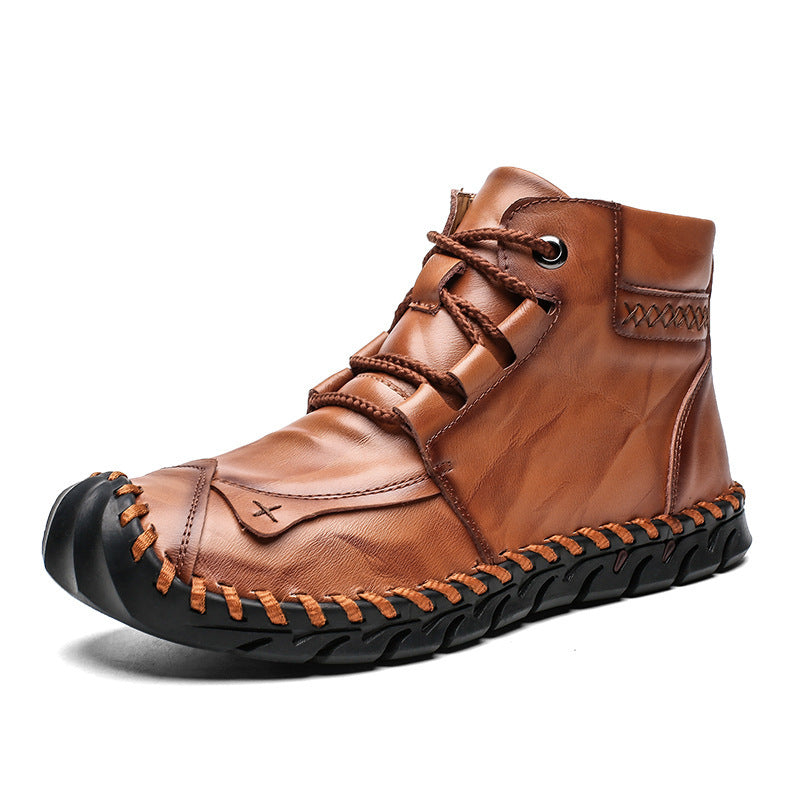 Leather shoes leather men casual shoes Yellow brown B