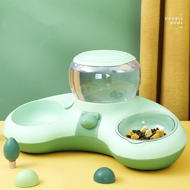 Crescent Automatic Drinking Water And Feeding Double Bowl Green