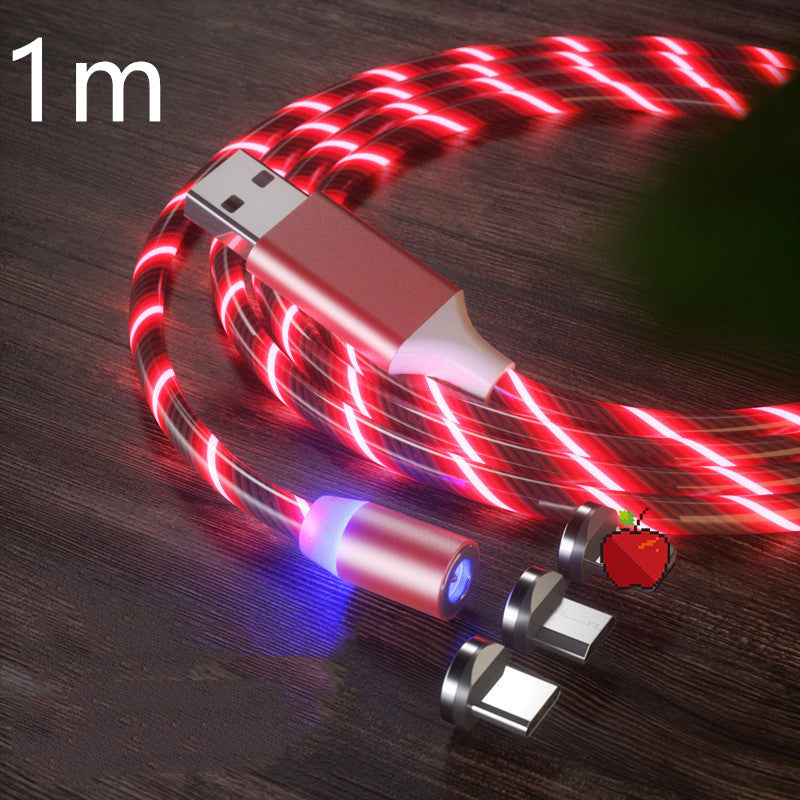 Magnetic Charging Cable Streamer Fast Charging Cable Lighting Micro USB Cable LED Magnet Charger Type-C Cable Red 3in1