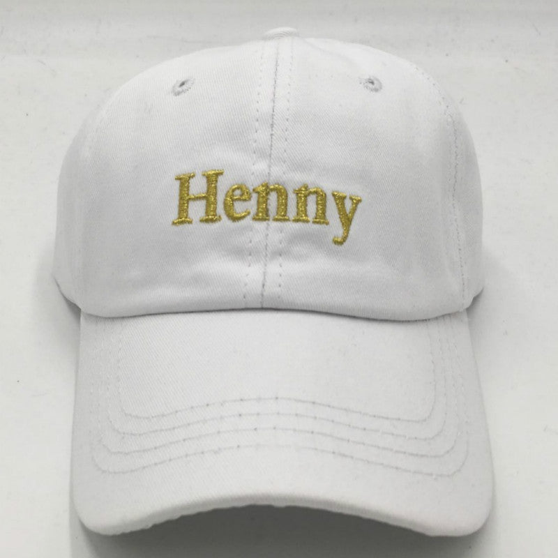 Embroidered Henny Cotton Adjustable Baseball Cap White