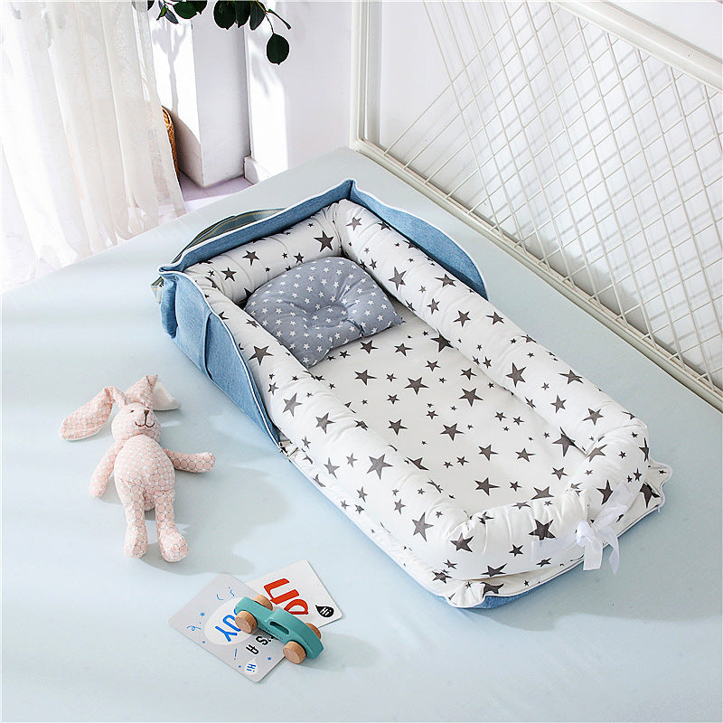 Cotton Portable Foldable Baby Bed Gray stars