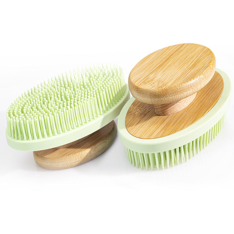 Silicone Bath Brush Massage Bath Soft Hand-held Long Teeth Cleaning Light Green Bulk