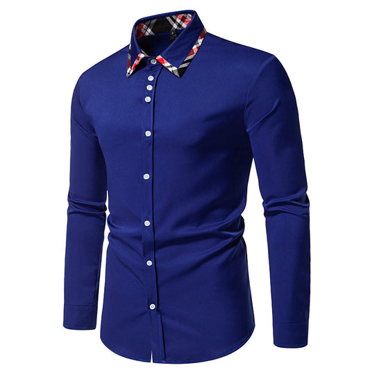 Men's Plaid Contrast Color Triangle Collar Long Sleeve Shirt