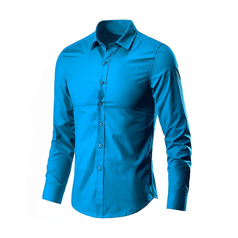 Simple Trendy Long-sleeve Slim Shirt Peacock Blue