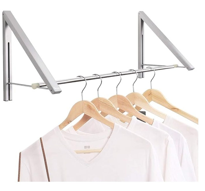 Laundry Room Drying Rack Wall Mounted Clothes Hanger Folding Wall Coat Racks Aluminum Home Storage Organiser Space Savers Silver 2 Rakcs With Rod Silver