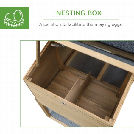 PawHut 69 Wooden Chicken Coop, Poultry Cage Hen House With Connecting Ramp, Removable Tray, Ventilated Window And Nesting Box, Natural