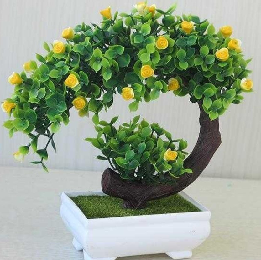 Plastic bonsai with fake flowers Yellow