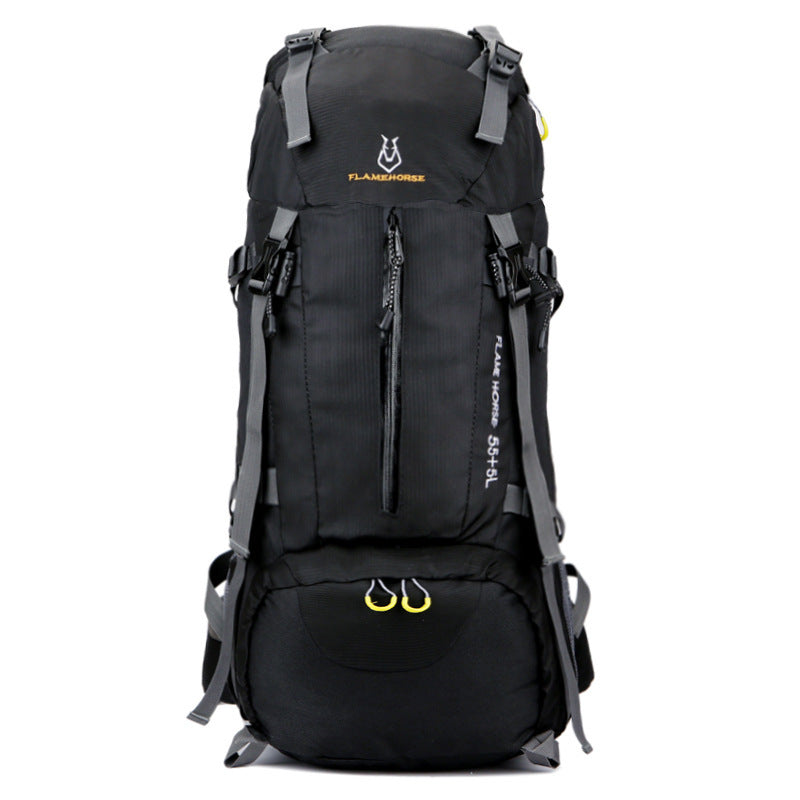 Mountaineering waterproof outdoor sports nylon bag Wild camping backpack Rainproof 60L mountaineering bag wholesale Black