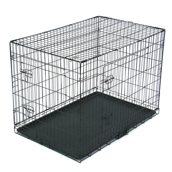 42 Inch Iron Foldable With Divider Plastic Tray Black Dog And Cat Cage