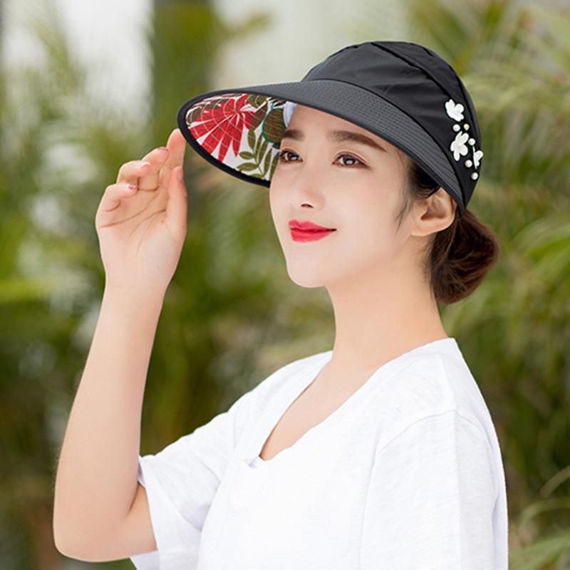 Summer sunshade nail pearl empty top hat Black