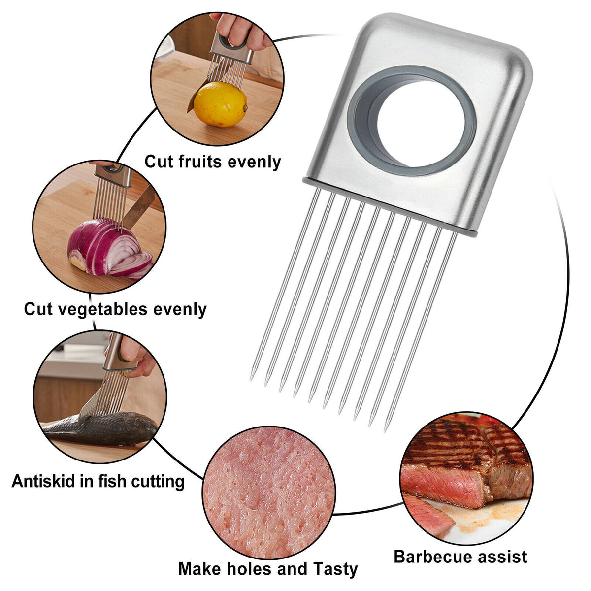 Onion Holder Slicer Vegetable tools Tomato Cutter Stainless Steel Kitchen Gadget default