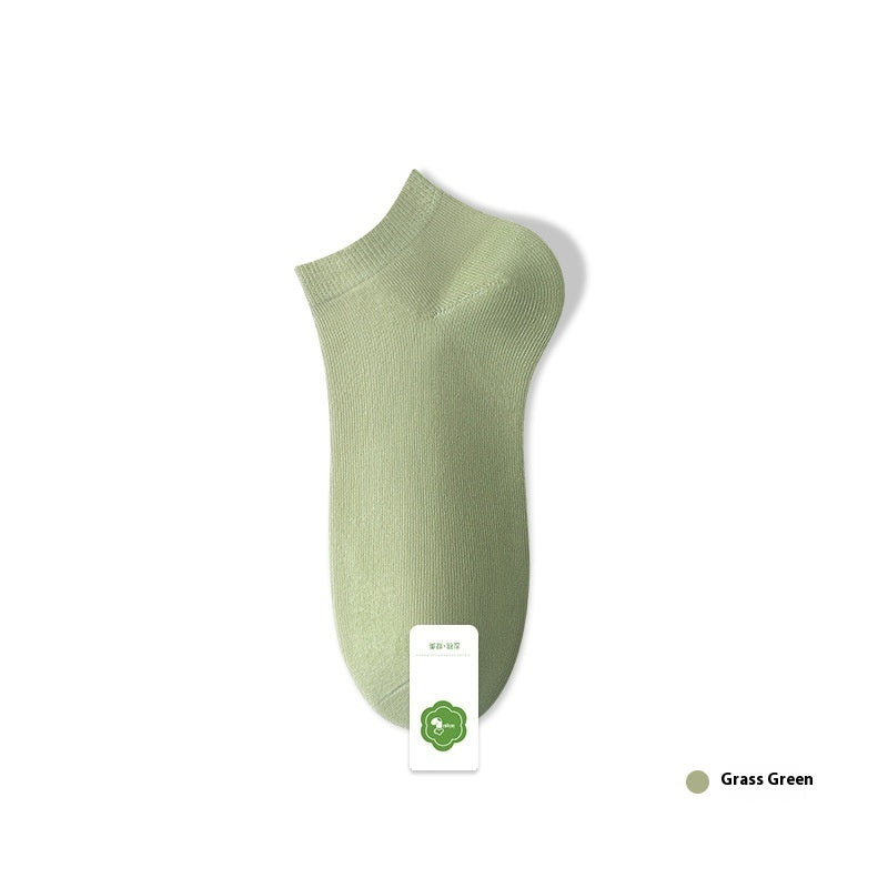 Women's Pure Cotton Spring And Summer Seamless Socks Deodorant Sweat Absorbing Socks Grass Green