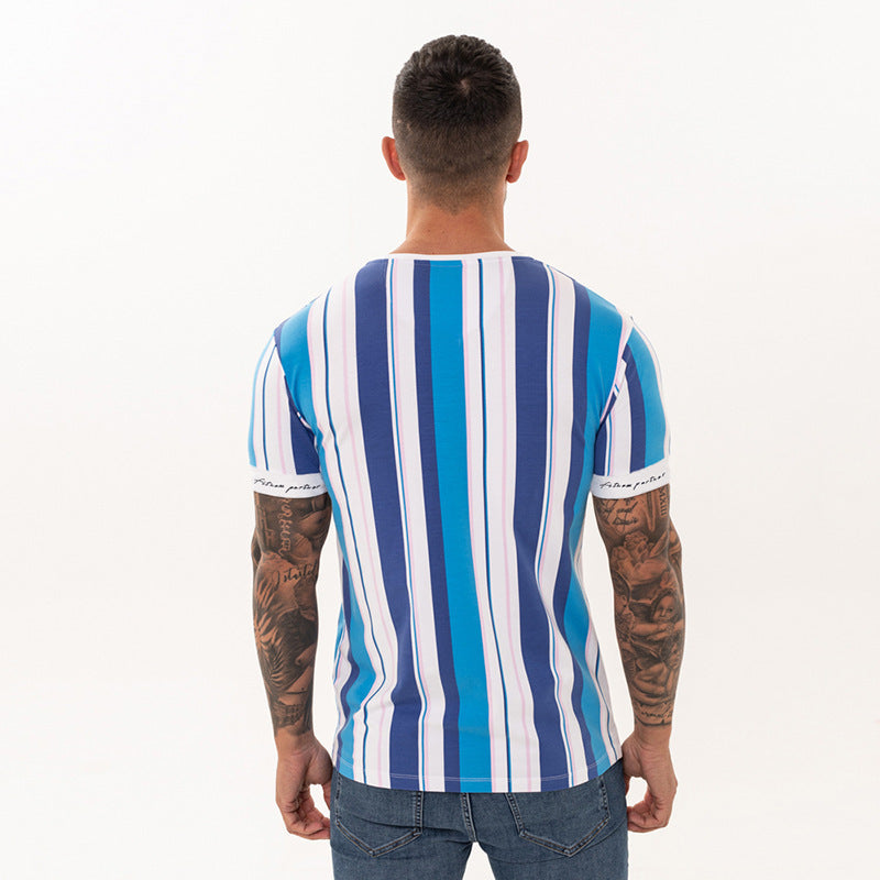 Casual fitness t-shirt men Blue and white