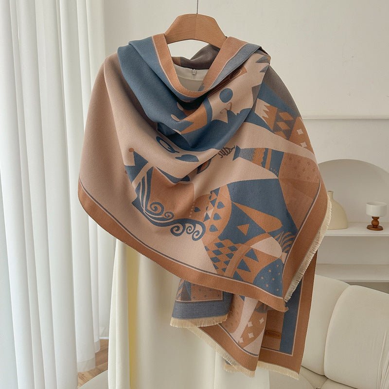 Retro High Sense Artificial Cashmere Scarf National Peony Wine Red No Specifications